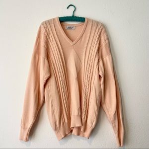 Vintage Cable Knit V Neck Cotton Sweater